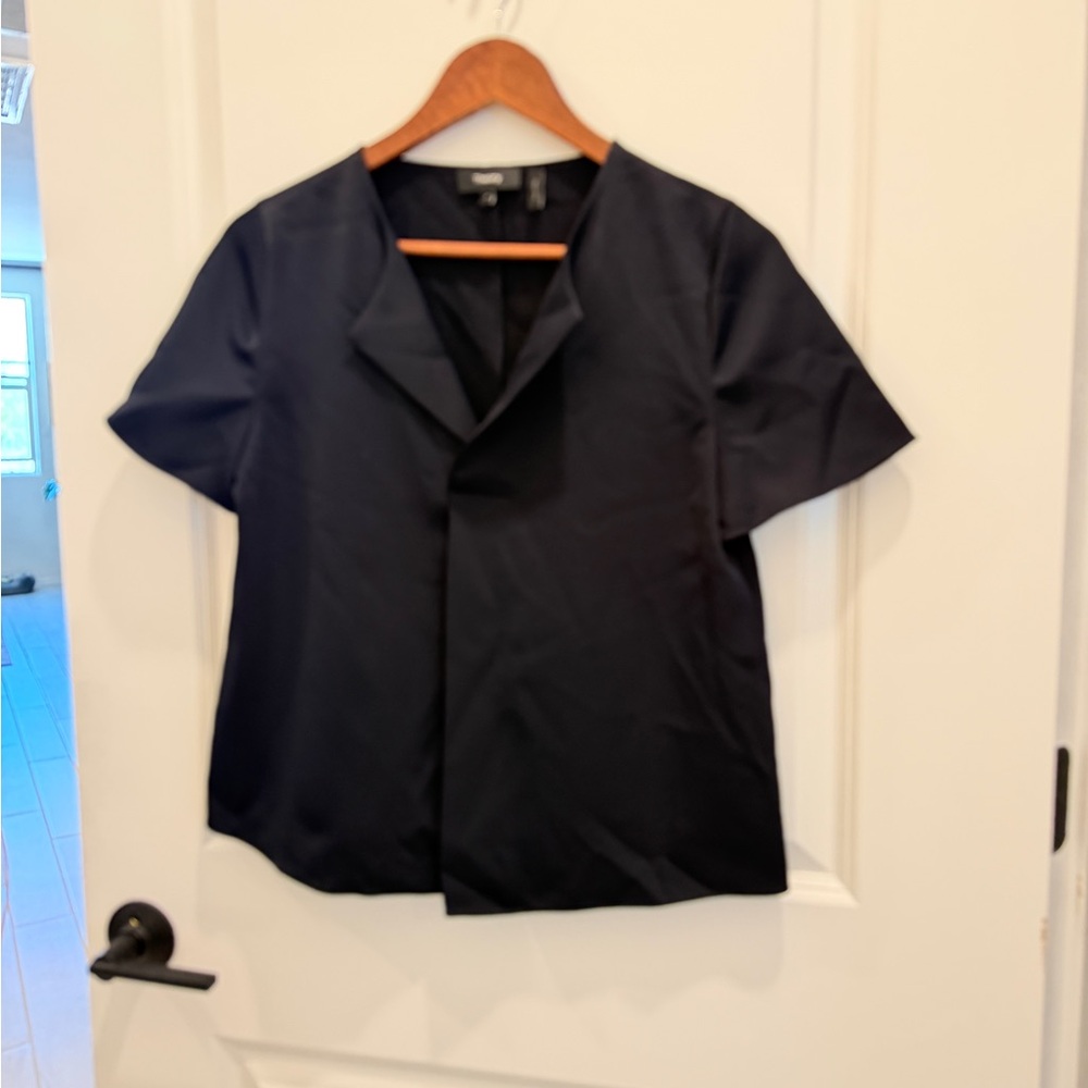 Theory Navy Blue A-Line Short-Sleeve Button-Front Shirt